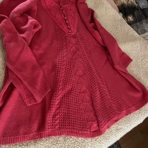 Women's Lace Yolk Sweater - Strawberry